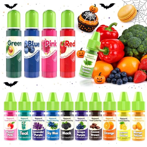 Natural Food Coloring - 15 Colors Liquid Natural Food Dye for Baking, FD&C & Artificial Dye Free Food Coloring for Cake, Cookie, Icing, Easter Eggs, Fondant...