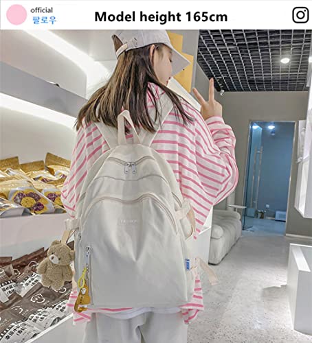 Aesthetic Backpacks for Girls, Lightweight Simple Travel Daypack for Women Teens College Middle School Bookbag with Kawaii Pendant(Black)2