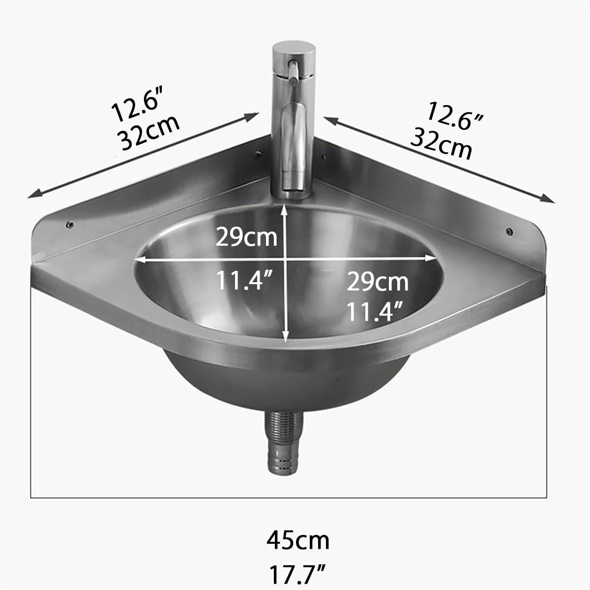 Angle Lave Main,Lave Main Inox,Lavabo Wc,Petit Lavabo Mural,Lavabo Triangulaire,32cm,Minimalist,Salle De Bain Lavabo Ou Lave,Lave Main D Angle,Lave Main Angle,Lave Main,Pour Petits Invités(Silver)