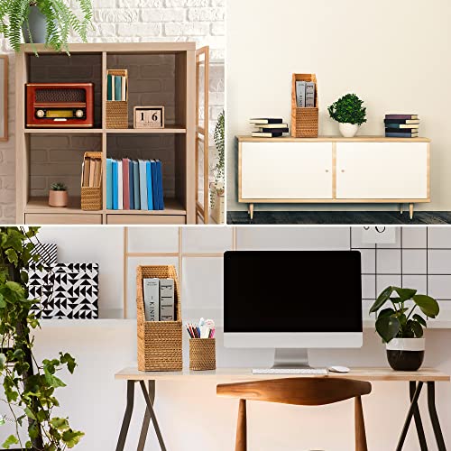 Gaiamade Rattan Magazine File Holder And Pen Cup Bundle, Rattan Magazine Organizer, Magazine Holder For File, Newspaper, Wicker Pencil Holder, File Holder For Storage And Organization #TOP4