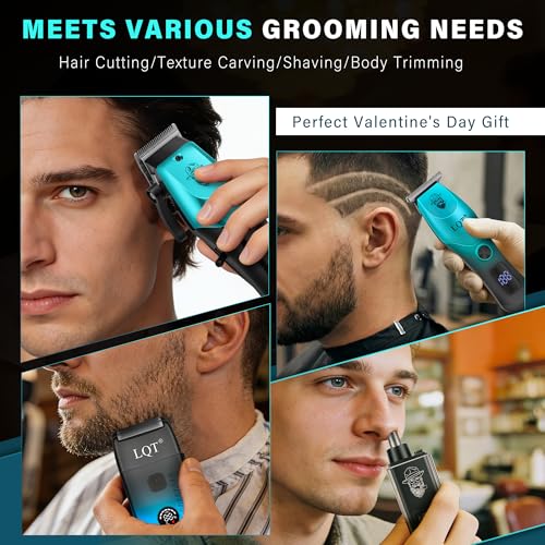 Image of 4-in-1 Men's Hair Clippers Kit, Includes Nose Hair Trimmer, Electric Shaver, and Engraving Trimmer, Wireless USB Rechargeable Grooming Set, Blue Ombre Design, Ideal Gift for Men (Blue)