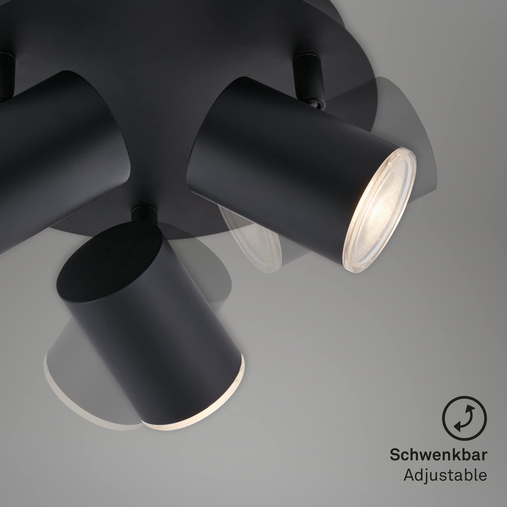 BRILONER - Spot de plafond, applique de salle de bains, lampe de salle de bains, plafonnier orientable, 3x LED/GU10, IP44, noir, 210x112mm (DxH)