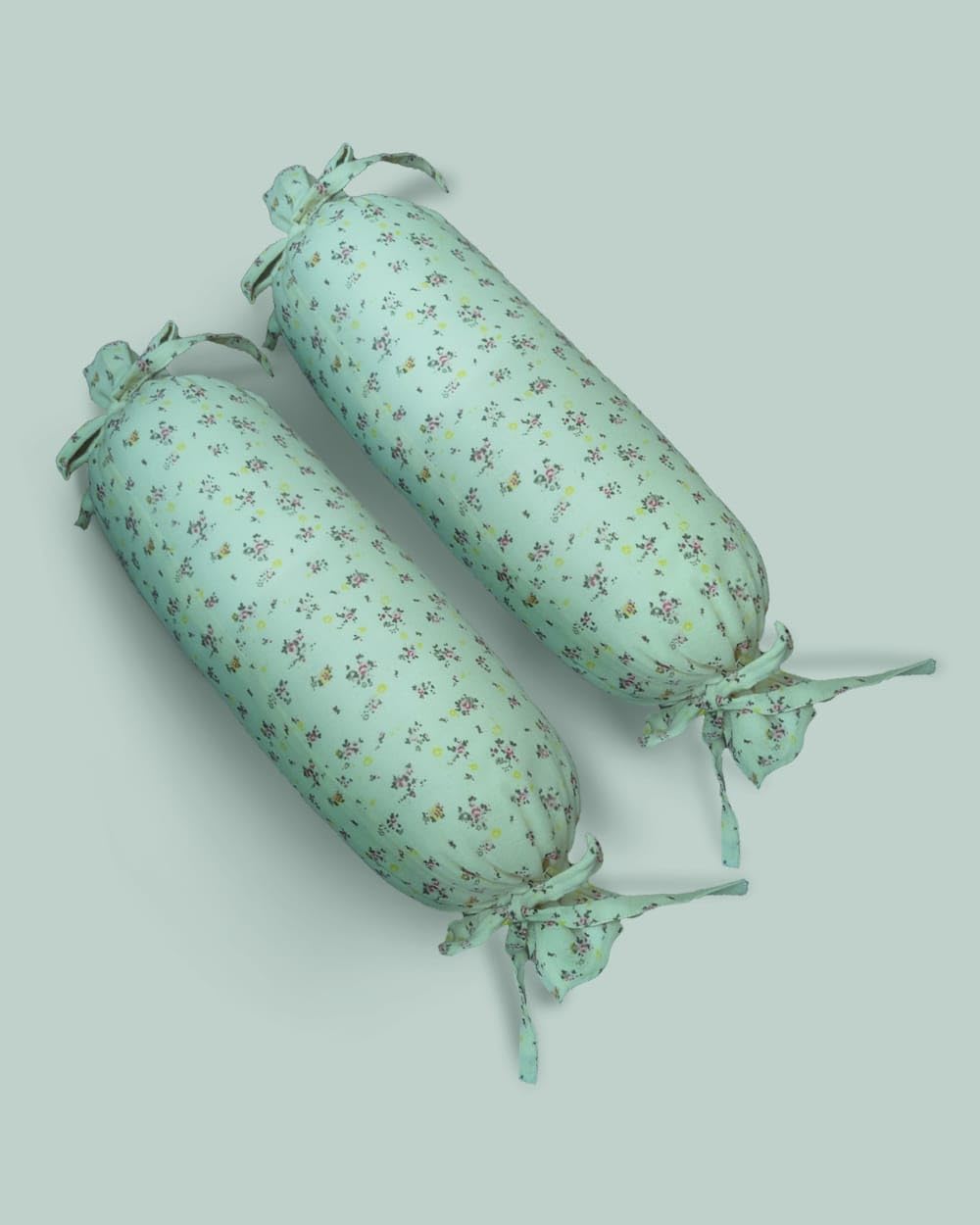 ACCENTHOME Cotton Double Gauze Floral Printed Bolsters in Blue Color Size 35cm x12cm - Set of 2 for Kids.