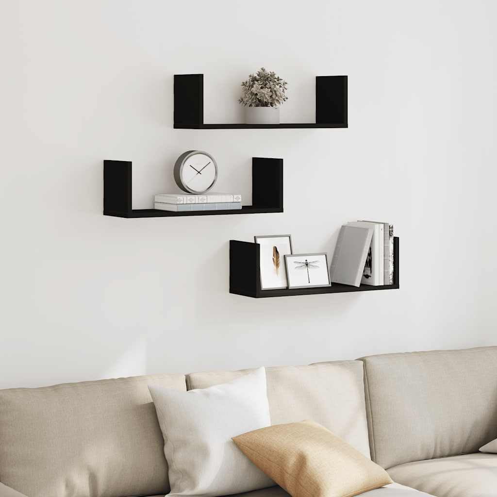 Wandregale 3 STK. Schwarz 58x18x18 cm Holzwerkstoff | Platzsparendes Design, pflegeleicht mit feuchtem Tuch, robust gegen Feuchtigkeit