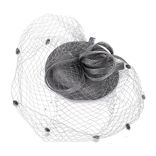 IBLUELOVER Chapeau de Mariage Bibis Femme Coiffure Bride Fascinator Épingle à Cheveux Nuptiale élégante Maille Cocktail Derby Églises Cérémonie Photographe Soirée Déguisement,Gris,Taille unique