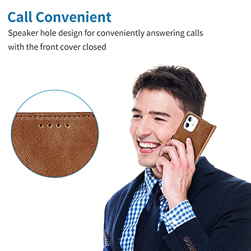 iCoverCase Compatible with iPhone 12 Mini Wallet Case with Wrist Strap, [RFID Blocking] PU Leather Kickstand Case with Credit Card Holder Magnetic Flip Cover Case (Khaki) by iCoverCase - Used condition - Image 8
