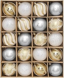 Valery Madelyn 20pcs 6cm Shatterproof Christmas Baubles, Elegant White and Gold Christmas Ball Ornaments for Christmas Tree Decoration