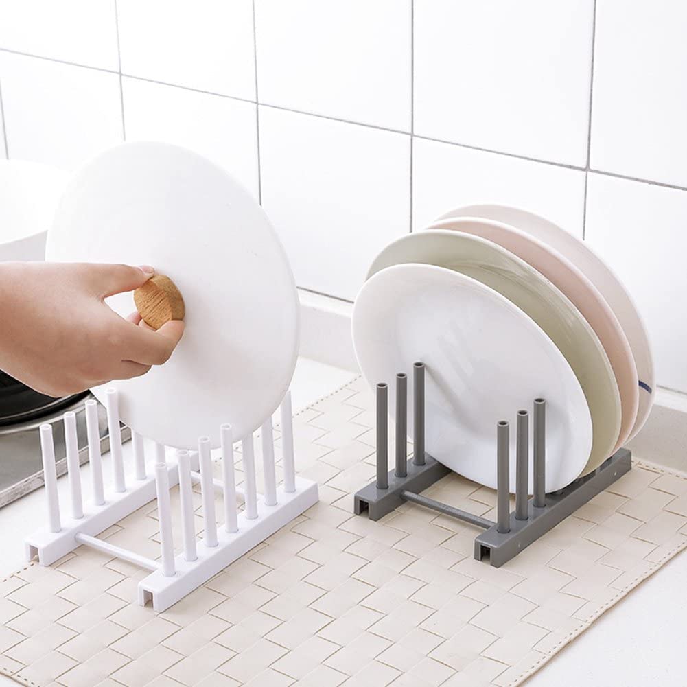 Premium Abtropfgestell aus Kunststoff – 6 Gitter für die Küche, Tellerständer, Getränkehalter und Geschirrtrockner, effizientes Abtropfgestell für Teller und Sils, Weiß