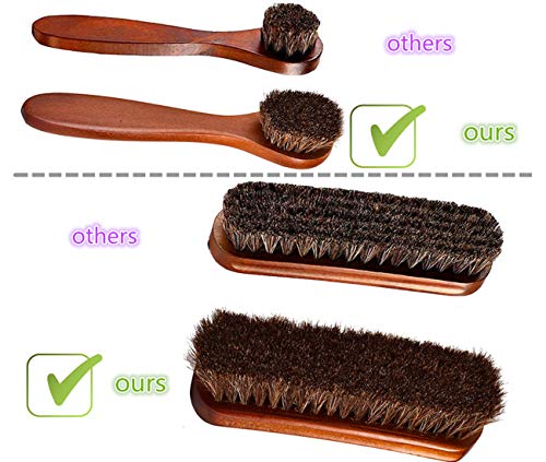 TOBION Polish Shoe Brush Kit Natural Horsehair Bristles Polishing Shine Applicators Clean Daubers Shoe Care Set for Leather Cleaning Shoes Boot and More