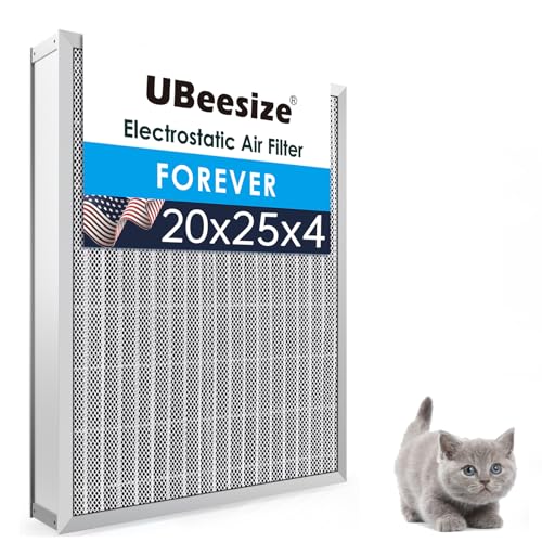 Image of UBeesize 20x25x4 Air Filter Reusable Washable | Fits 20x25x4 Slots, Actual Size: 19.37x24.37x3.58 inch,Permanent Electrostatic, for Honeywell, White Rodgers & More