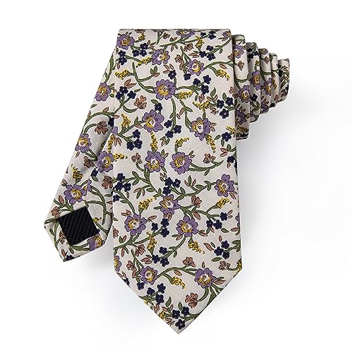 Image of Barry.Wang Mens 6 PCS Ties Silk Striped Paisley Check Floral Necktie Silky Woven Wedding Business Party Ties 3.34 inch