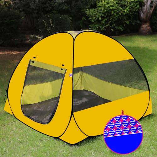 Image of SILVER SHINE Foldable Kids Play Tent House | Pop-Up Indoor & Outdoor Playhouse Tent House for Kids Boys 5 to 10 Years | Multi-Purpose Tent with Mosquito Net | Fun Yellow Theme - Easy Setup & Portable