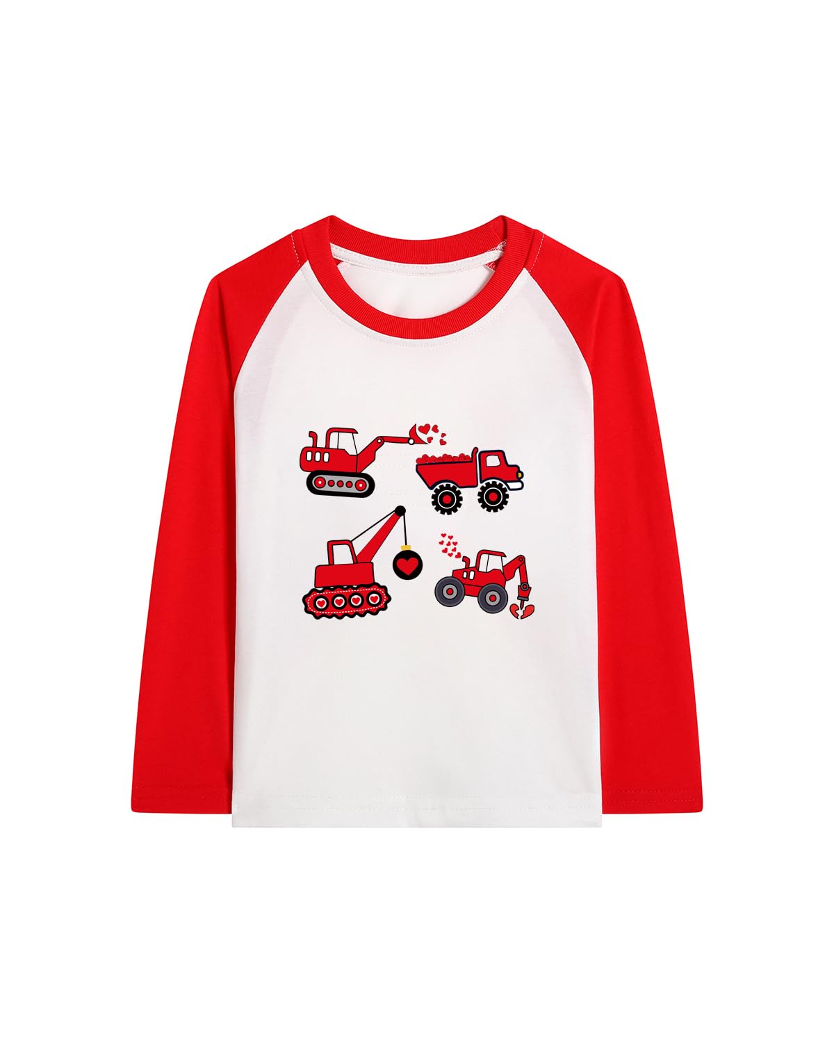 Toddler Girls Boys Valentines T-Shirt Love Heart Dinosaur Tractor Raglan Long Sleeve Tees for Kids 2 to 7 Years