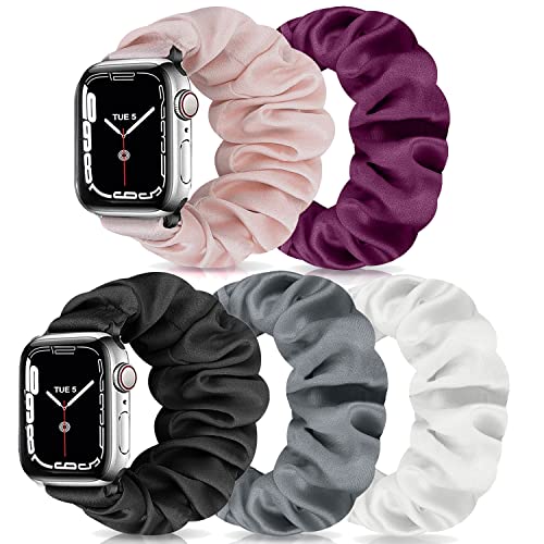 DKGKOO Scrunchie Watch Strap for Women Compatible with iwatch Series 9 8 7 6 5 4 3 2 1 SE (C(Gray/Black/Pink/Purple/White)