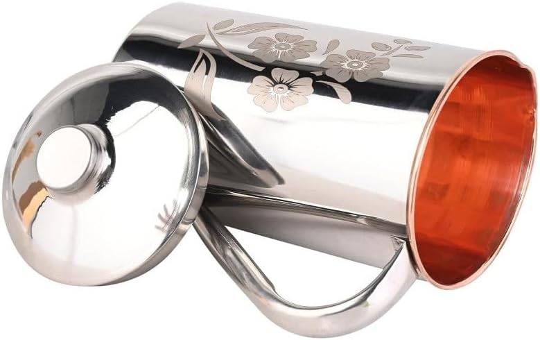 2actielife Ayurvedic Copper & Stainless Steel Water Jug | Pure Copper Inside, Durable Stainless Steel Outside | 1.5L Floral Design Pitcher for Health & Wellness - Image 7