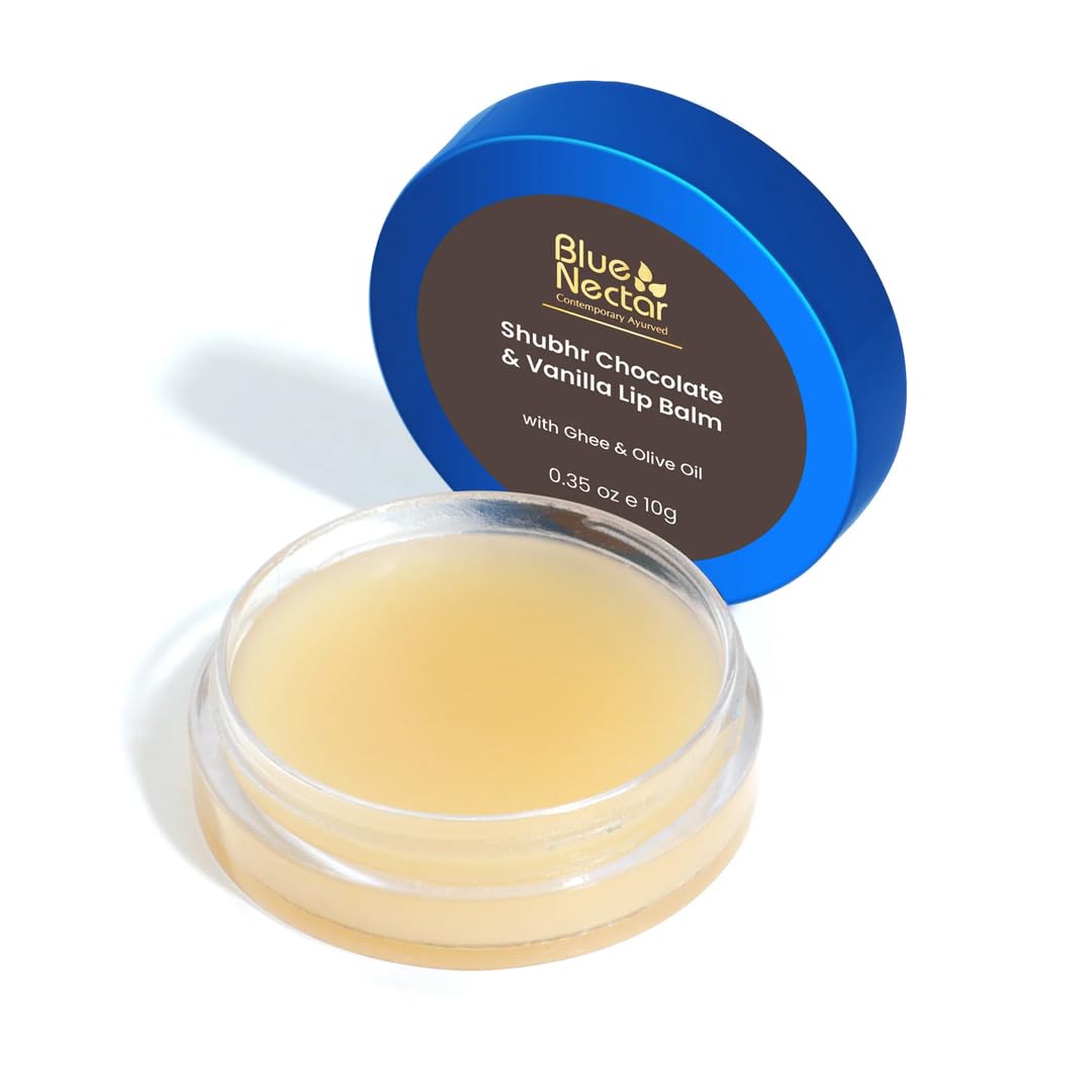 Blue Nectar Shubhr Chocolate And Vanilla Lightening Lip Balm & Gloss with Ghee for dry chapped lips |100% Ayurvedic|Paraben & Sulphate Free| (15g, 12 Herbs)