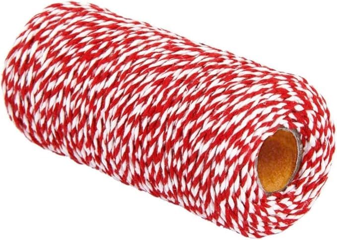 Cotton Bakers Twine, Red and White String Twine Rope Butchers String for Baking Cooking DIY Crafts Wrapping, 100 M Garden Twine Garden Twine and Twist Ties Arts & Crafts