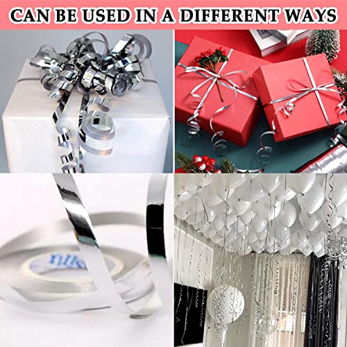Image of AMFIN Silver Ribbon Roll - Pack of 12, Curling Balloon Ribbon for Decoration