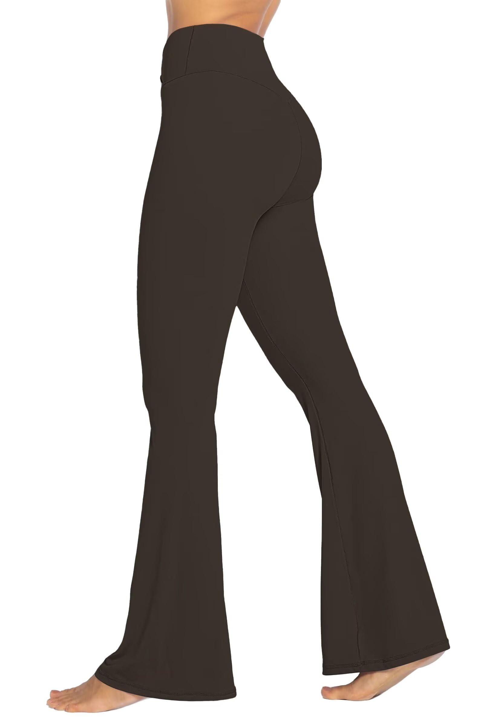 Sunzel Women's No Front Seam Crossover High Waist Flare Leggings Yoga Pants | 28, 30, 32 Or 34-Inch Inseam, High Waisted, Tummy Control, No Front Seam, Crossover Waist, Flared Leg, Squat Proof 34" Height: 5'66" - 5'9" Large Java Brown