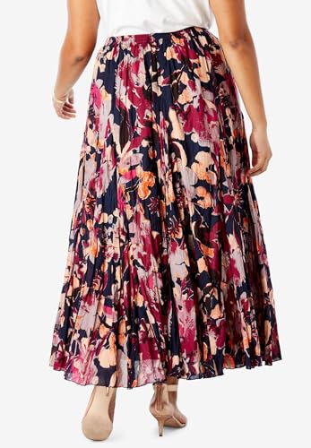 Jessica London Women's Plus Size Elastic Waist Cotton Flowing Maxi Crinkled Skirt4