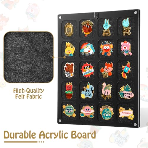 Image of Clear Acrylic Pin Display Organizer, Dust-Free Table Top & Wall Pin Display Holder Board with 20 Grids (9.4x11.8')