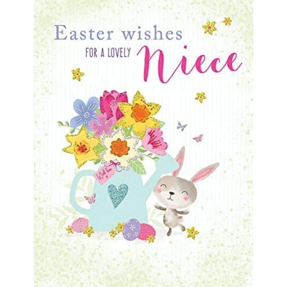 Tarjeta De Pascua Para Gran Nieta - Diseño Con Conejitos Y Castillo - Tamaño 20.3x15.2 Cm, Reino Unido