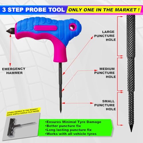 Image of amiciAuto Universal Tubeless Tyre Puncture Repair Kit with 2 in 1 Reamer tool for Tubeless Tyre with Premium Storage Bag for Car, Bike, SUV, & Motorcycle