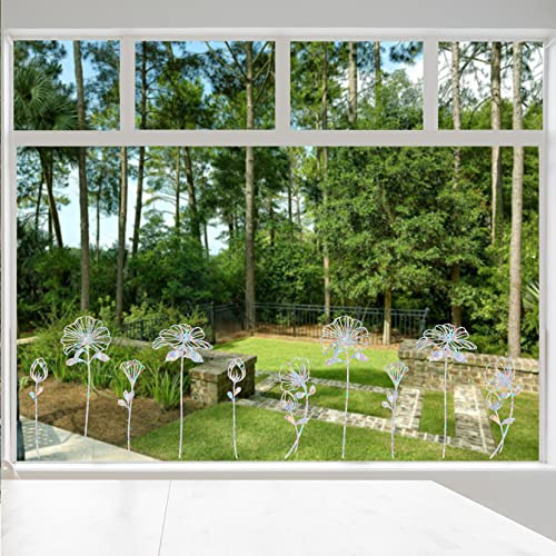 Image of 10 Flower Window Decals - Anti-Collision Stickers to Save Birds, Reusable Vinyl Rainbow Stickers