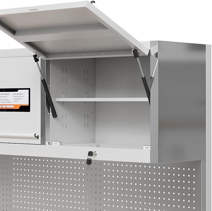 72 Inch Rolling Tool Cabinet Heavy-Duty Garage Workbench with 15 Drawers & 3 Cabinets Steel Frame Workshop Table for Mechanics Garage Organization Large Tool Bench Storage with Pegboard Silve product thumbnail 6