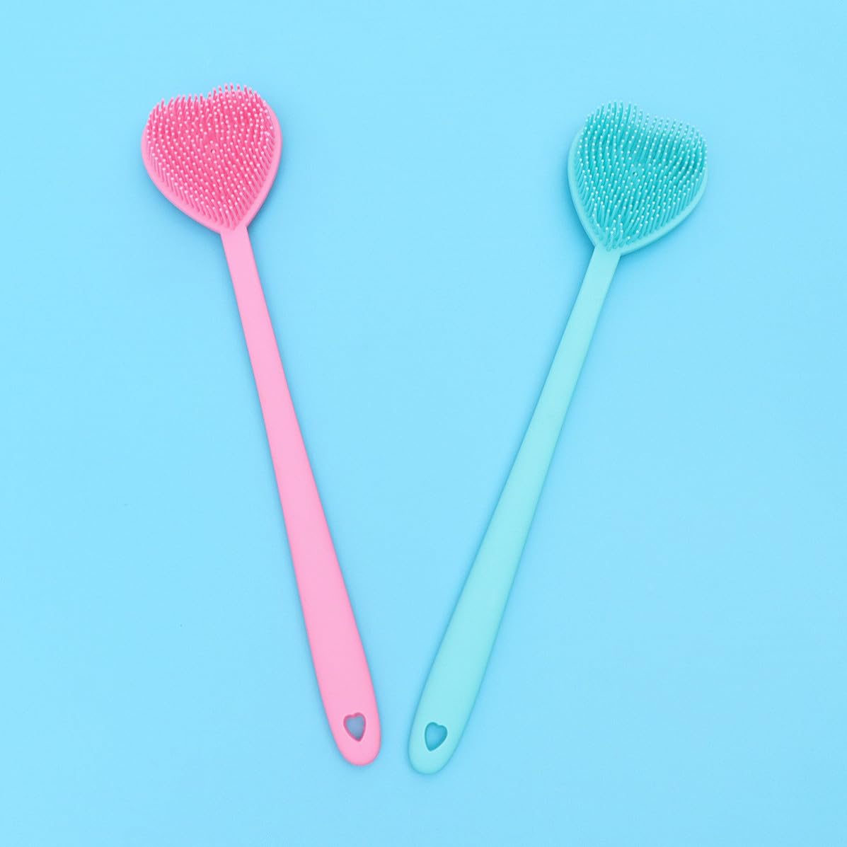 Adorainbow 2 Stück Herzförmige Silikon Badebürste mit Langem Griff Doppelseitig Weiche Borsten Peeling und Massagefunktion für Sanfte Körperreinigung unter Dusche