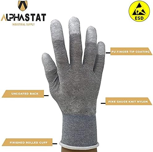 Miniatura 2 de Static Care ESD Guantes antiestáticos, opciones recubiertas, nailon y carbono conductor para uso en electrónica, semiconductor