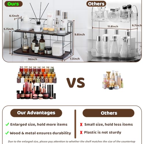 Edergoo Bathroom Counter Organizer 10s Tool-Free Install, 2 Tier Bathroom Organizers and Storage, Collapsible Bathroom Organizer Countertop, Wood Bathroom Kitchen Countertop Organizer, Black — view 3
