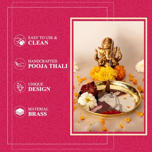 Image of Klassic 6 Inch Brass Pooja Thali, Traditional Auspicious Handcrafted Designed Bhog Plate for Puja Ghar Home Office Mandir Diwali Wedding Return Gift Items (Pack of 4, Golden)