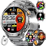 1000 mAh Smartwatch Uomo,1.7' Smart Watch Militare con Torcia LED,110+ Modalità Sportive,IP68 Impermeabile,Chiamata Bluetooth,Frequenza Cardiaca, Android iOS,3 Braccialetti,2 Caricabatterie,EF24-F