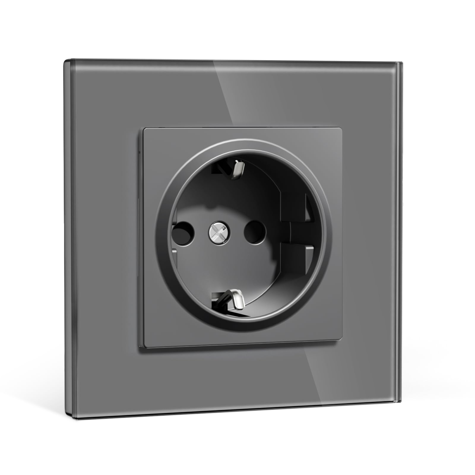 BSEEDLIFE Schuko Steckdose Unterputz EU Standard, 86 * 86mm Wandsteckdose 16A mit Glasrahmen, Einfach Installation, Klappkrallen, Typ F Steckdose mit Erdung，1-Fach Grau