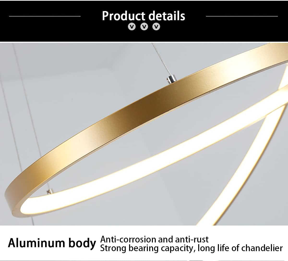 Lampadario a LED Soggiorno Lampada da soffitto Creativo Rotondo a 3 Anelli lampadario, dimmerabile con Telecomando 3000K-6500K, lampade da Camera acriliche Decorazione Ufficio 76w,Nero