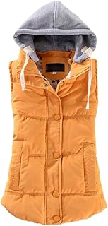 Chaleco de plumón cálido de invierno para mujer, de talla grande, grueso, desmontable con capucha, chaleco, amarillo, 4XL