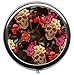 TaiGe Skull and Flowers pill box/pill case----Round pill box/case--- Three-compartment pill box/pill case