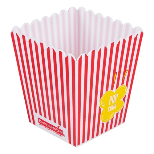 Restaurantware-Maxi Serve 16 Ounce Popcorn Containers, 10 Microwavable Popcorn Tubs - No BPA, Reusable, Red Plastic Party Containers, Striped, For Movie Nights