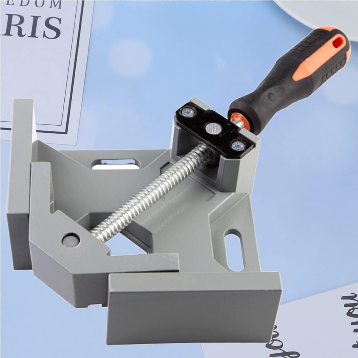 Gadpiparty 1Pc Angle Clamp Multi Function Right Angle Fixation Tool for Woodworking Durable Single Handle Design for Cabinet Making Drilling Framing Grey