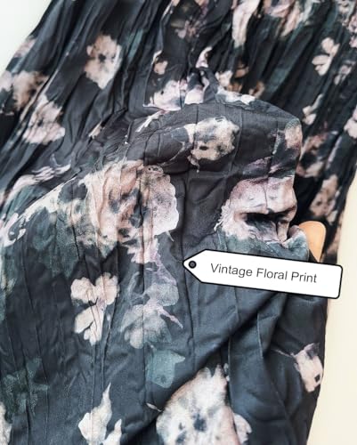 Women’s Pleated Long Skirts Elastic High Waist Vintage Long Floral Skirt Swing Flowy A-Line Maxi Beach Skirt2