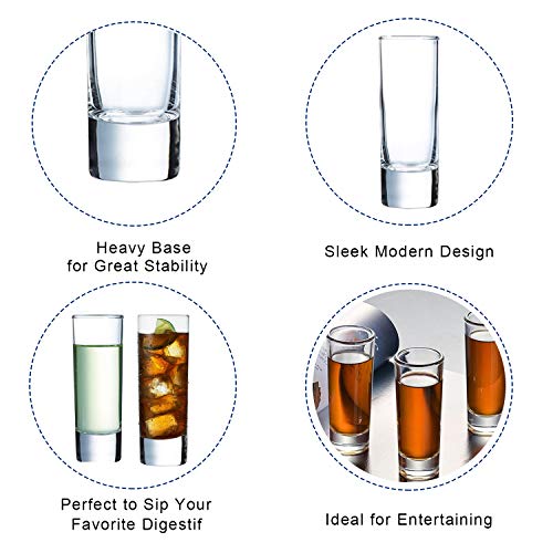Image of Clear Heavy Base Shot Glasses 24 Pack, 2 oz Tall Glass Set for Whiskey, Tequila, Vodka
