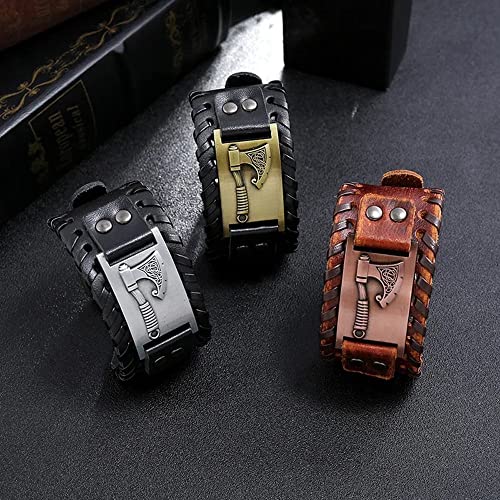 TURTLEDOVE Viking Axe Bracelet Wristband - Celtic Knotwork Leather Bracelet - Pagan Wide Cuff of Talisman3