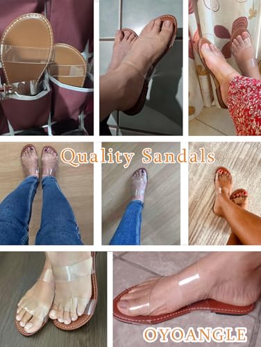 OYOANGLE Women's Clear Strap Flat Sandals Open Toe Double Band Casual Slide Sandals3