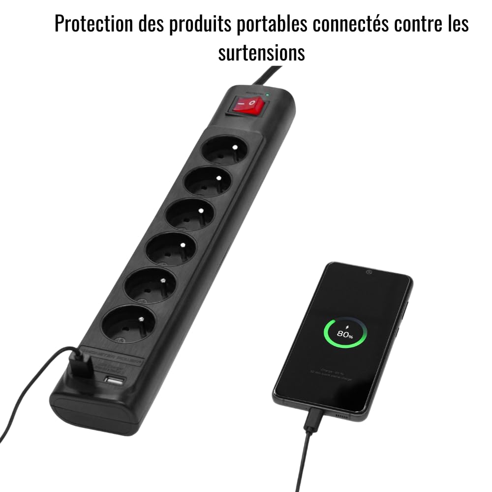 Monster POWER PARAFOUDRE PARASURTENSEUR 6 AC/2 USB-A FR