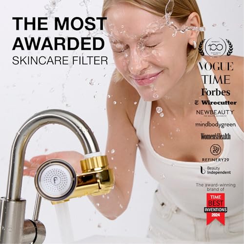 Image of Filterbaby Skincare Filter 2.0, Bathroom Sink Filter Faucet for Skin Care | 99.9% Chlorine Removal - 0.000001 mm Carbon Fiber, Clinically Tested, Skin Hydration in 2 Weeks (Shiny Gold)