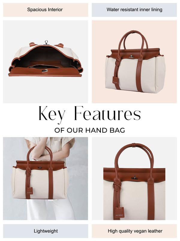 Image of MINI WESST Madeline Classic Tote Bag | Spacious Interior | Lightweight | Vegan Leather | Travel | Shopping | Office | Picnic