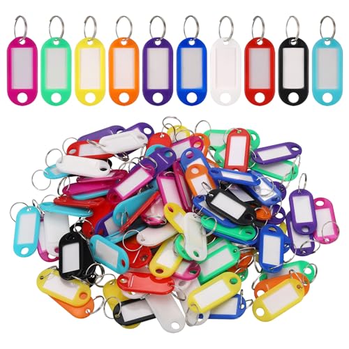 JIANTA 100 Pack Key Tags with Labels, Plastic Key Rings with Labels, Pets Memory Stick ID Label Tag Luggage Id Labels Name Tags Id Tags Key Fobs with Labels - Image 2