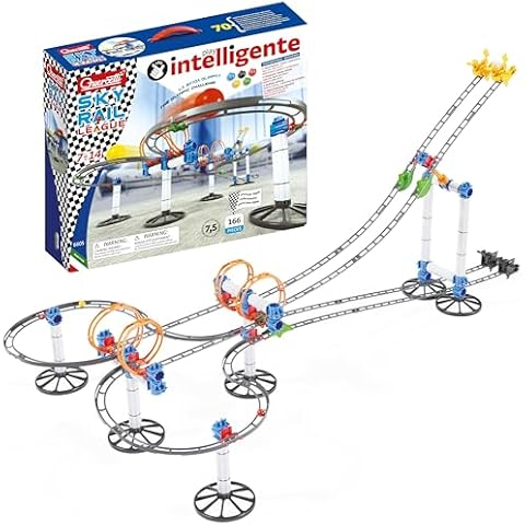 Quercetti Skyrail League Marble Run - Build Parallel Tracks with Loops and Jumps for Side-by-Side Racing, 166 Piece Set with 5 Marbles and Over 24 Feet of Track, for Kids Ages 7 Years and Up Cover