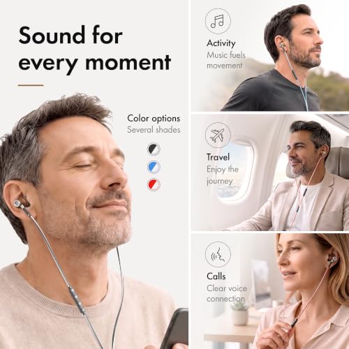 Symphonized Premium Wooden 3.5mm Jack Wired Earbuds with Microphone & Volume Control, Plug in Ear Headphones Wired Earphones with Mic, Corded Ear Buds Wire for Computer, Laptop & Phone with Aux Cord